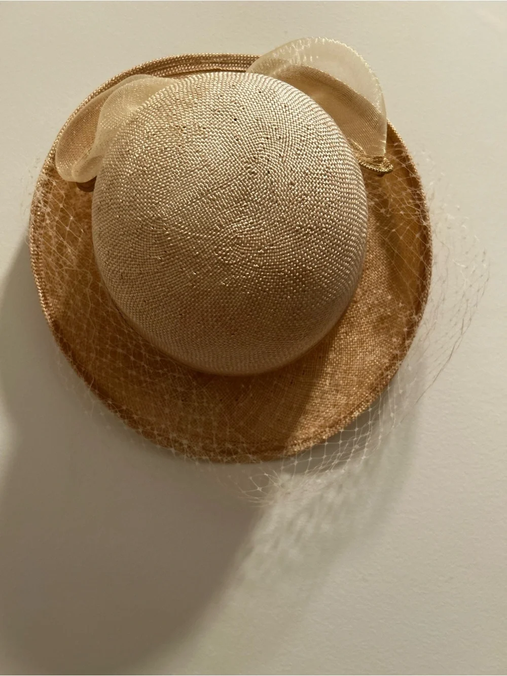Vintage Style Straw Fascinator Hat with Organza Bow and Veil